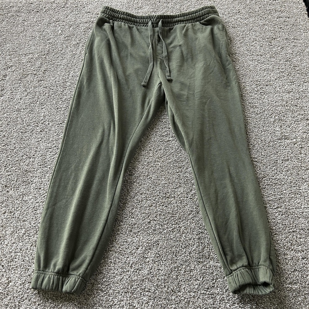 No Boundaries Jogger Pants Mens Large Green Fleece Elastic Waist Pockets Cuffed